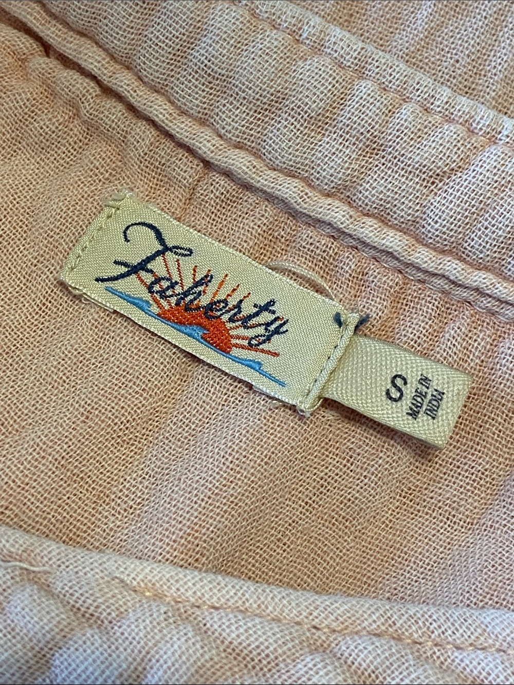 Faherty Dream Desmond top breathable, lightweight peach-colored cotton gauze S - Picture 6 of 10